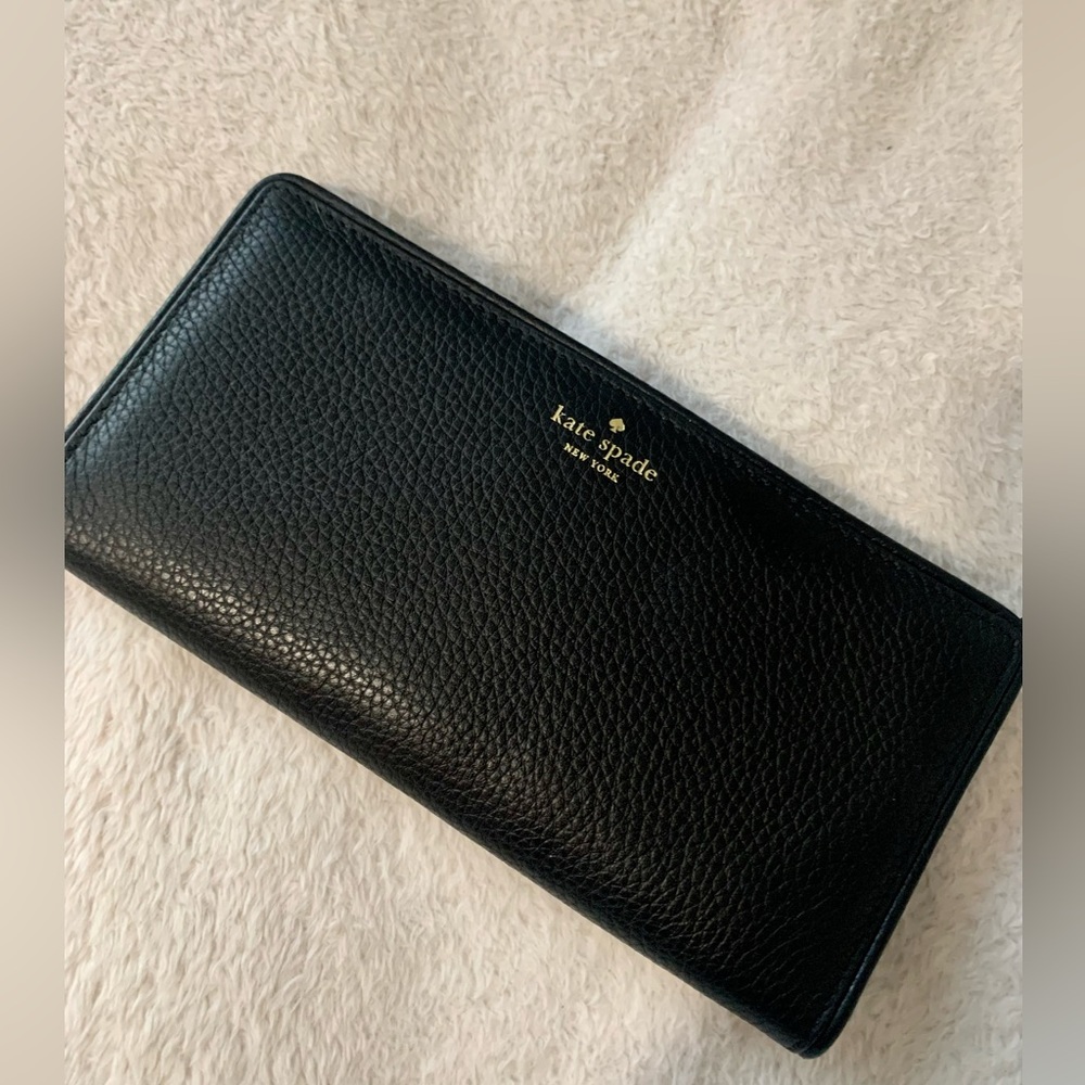 Black leather long katespade wallet